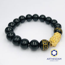 Load image into Gallery viewer, Arthesdam Jewellery 999 Gold Prosperity Pixiu Obsidian Beaded Bracelet
