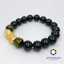 Load image into Gallery viewer, Arthesdam Jewellery 999 Gold Prosperity Pixiu Obsidian Beaded Bracelet
