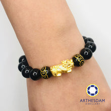 Load image into Gallery viewer, Arthesdam Jewellery 999 Gold Prosperity Pixiu Obsidian Beaded Bracelet
